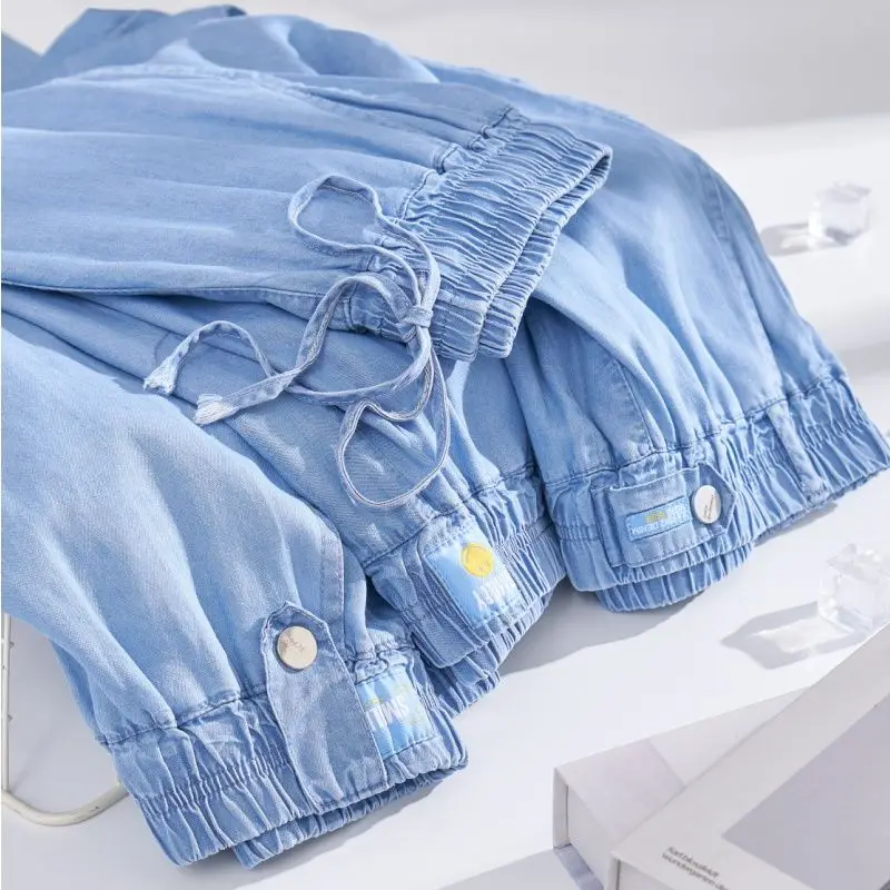 Plus Size Ice Silk Denim Pants Yoga Sports Thin Loose Style Women's Summer Casual Wide Leg Pants Harajuku Style Loose Waist view 3