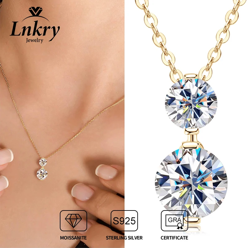 

Lnkry 925 Sterling Silver Pendant Necklaces Exquisite 7mm&5mm Two Stone Moissanite Necklace For Women 2025 New Jewelry Gift