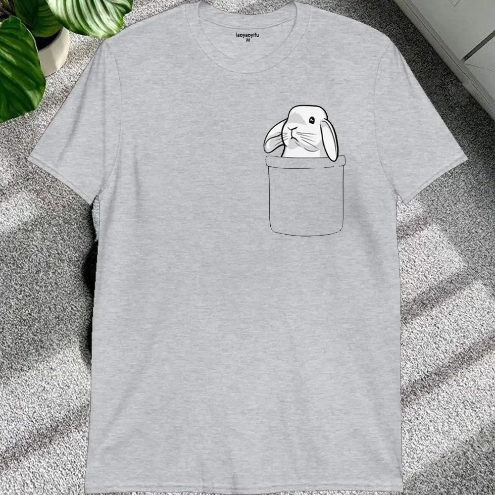 Pocket Rabbit T-Shirt Cute Rabbit Tee Funny Bunny Unisex Cotton Shirt Womens Rabbit Clothing Mens Short Sleeve Tops