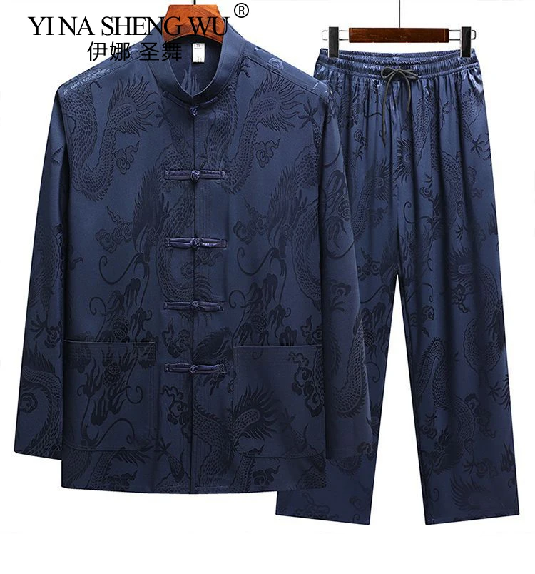 بدلة تانغ كاجوال من الحرير الجليدي للرجال بأكمام قصيرة وفضفاضة مقاس كبير ملابس صيفية على الطراز الصيني من Hanfu مجموعة ملابس تاي تشي #3