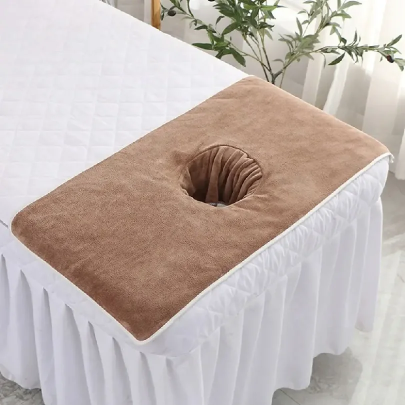 Thickened Massage Face Towel Breathable Soft Beauty Salon Towel with Hole Solid Color Headrest Pads for Beauty Salons