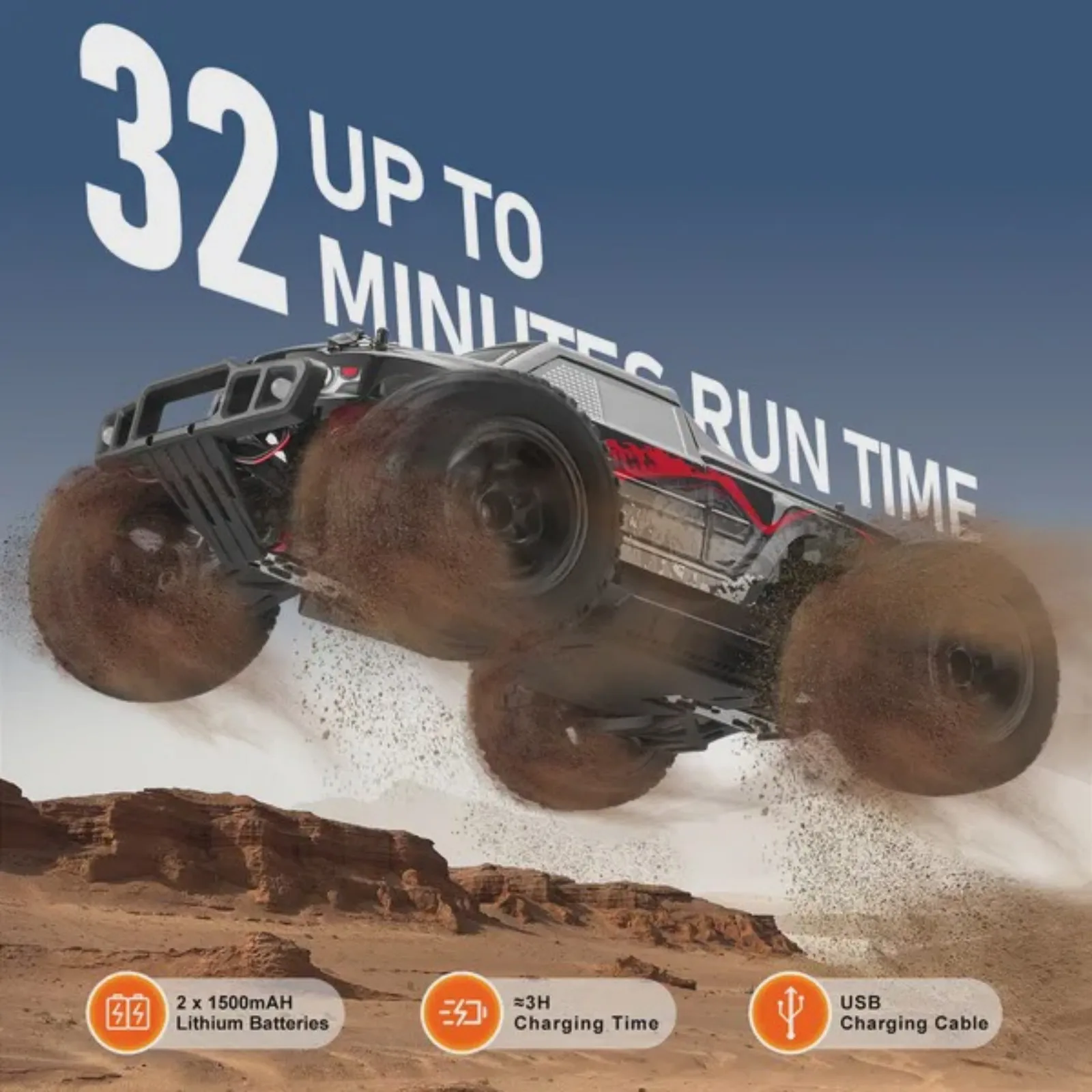 

Remote Control Car 1:10 Scale RC Car for Kids All Terrain 4WD Off-Road Monster Truck with 45° Wheelie & 2 Batteries 38 km/h High Speed Hobby Racing Car Ideal Gift for 8+ Years Kids IPX4