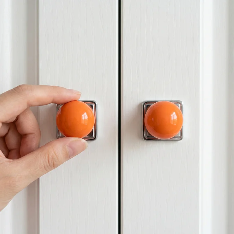 2Pcs Ceramic Ball Closet Door Pull Handles Square Base Cabinet Door Drawer Knob Handles Cupboard Wardrobe Furniture Pulls Decor