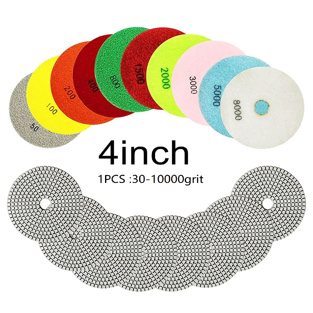 1pc 4inch Wet/Dry Diamond Polishing Pads Granite Concrete Marble Glass Stone Sanding Disc 30-10000 Grit