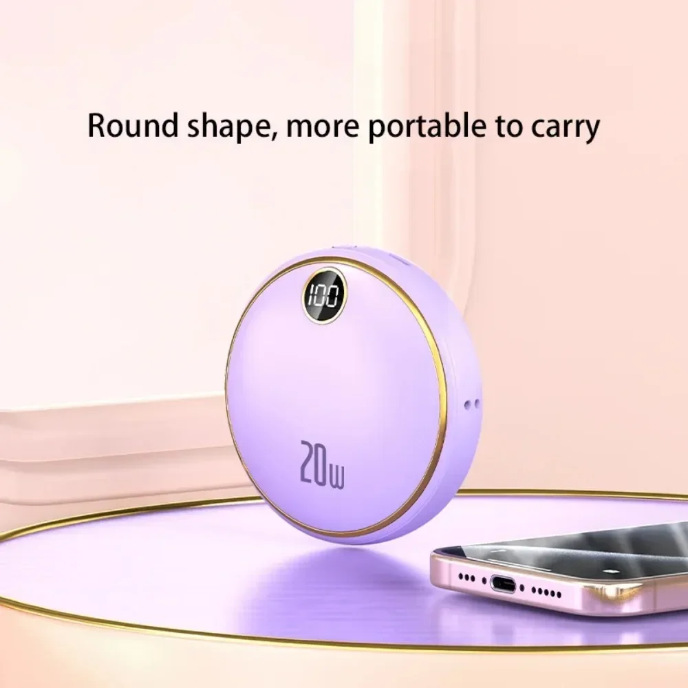 Round Cable Power Bank Comes with 10000/20000 MAh Large Capacity Phone Bank Universal Mobile Power Supply