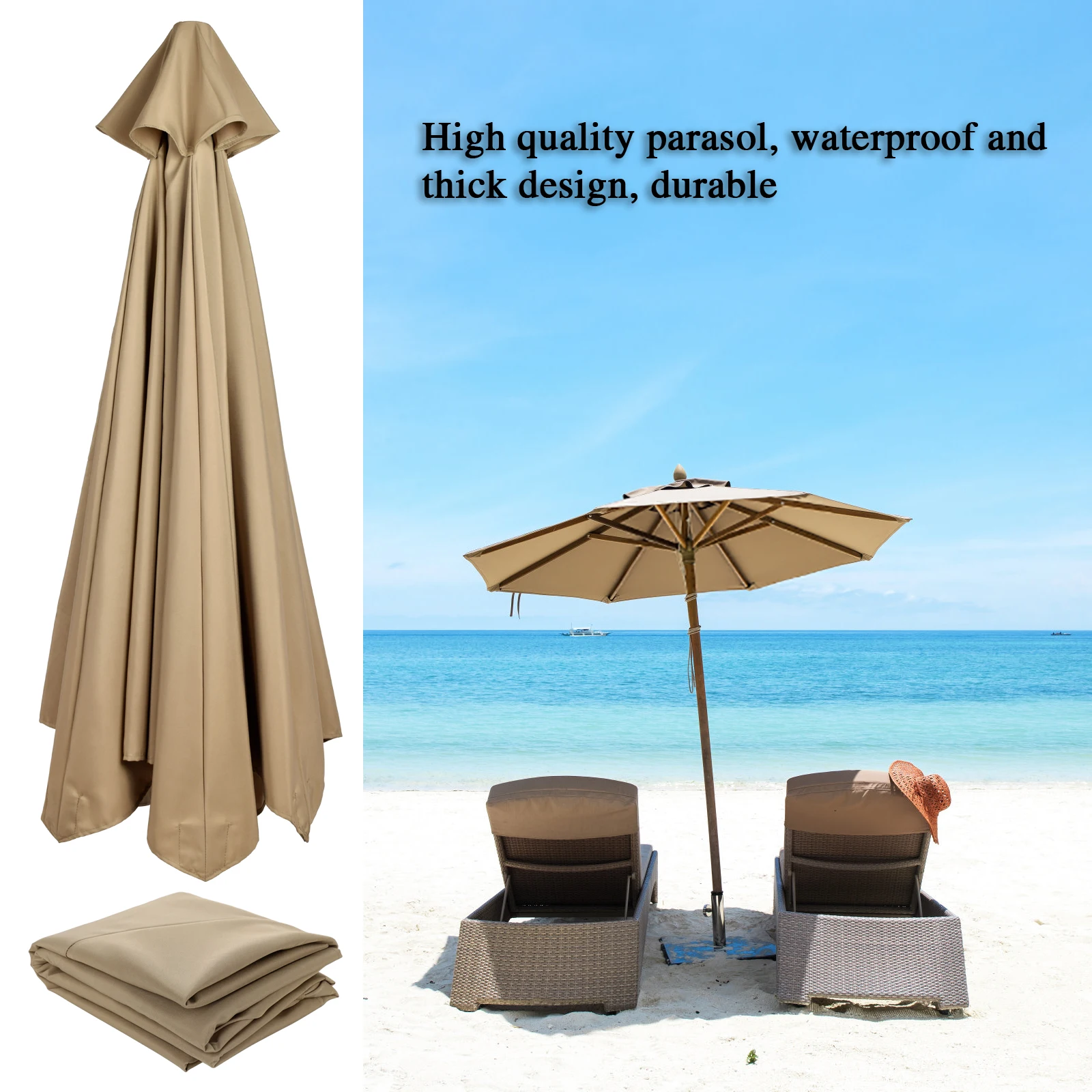 2.7M/3M Polyester Patio Sunshade 6/8Ribs Umbrella Frame Shade Cloth Outdoor Parasol UV Protection Replacement