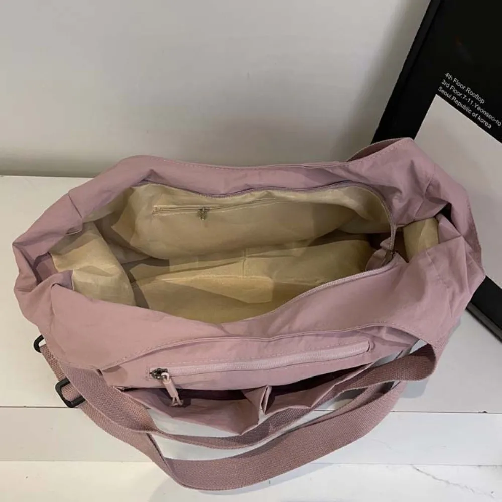 

Fashionable Casual Solid Color Tote Bag Japanese Style Soft Large Capacity Shoulder Bag Cloth Multi-Pocket Storage Pouch Travel