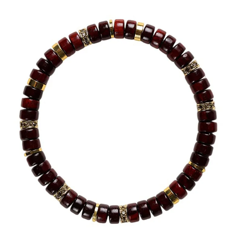 Straight Cut Lobular Red Sandalwood Tablet Bracelet with Diamonds Versatile Stackable Wristband Gifts