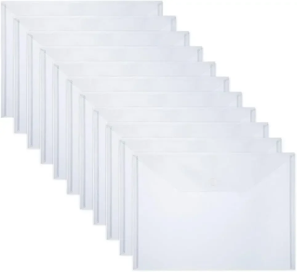10 قطع من مجلدات الملفات البلاستيكية بحجم A4 مع مشابك مغلفات مستندات مكتب المدرسة الشفافة لتنظيم الأوراق