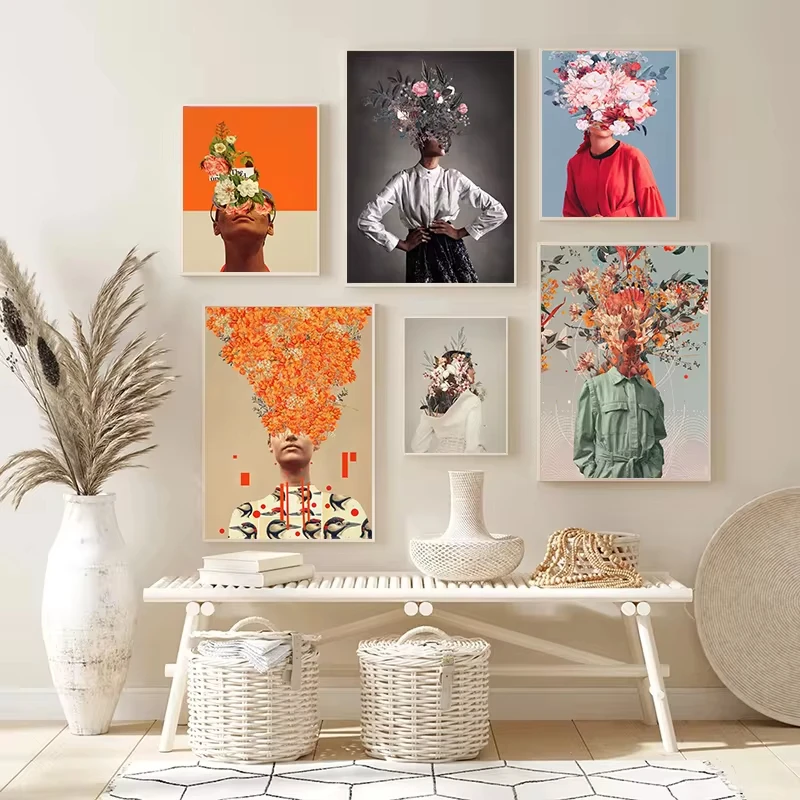 Fashion Head Flower Women Man Canvas Painting Posters and Prints Nordic Figure Wall Art Picture Living Room Bedroom Decor