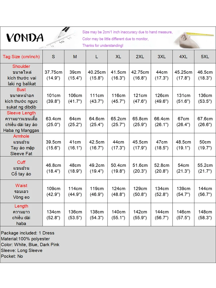 2025 Women Elegant Solid Color Maxi Long Dress Ruffle Pleated Dress VONDA Casual Loose Sundress Lapel Collar Long Sleeve Robe