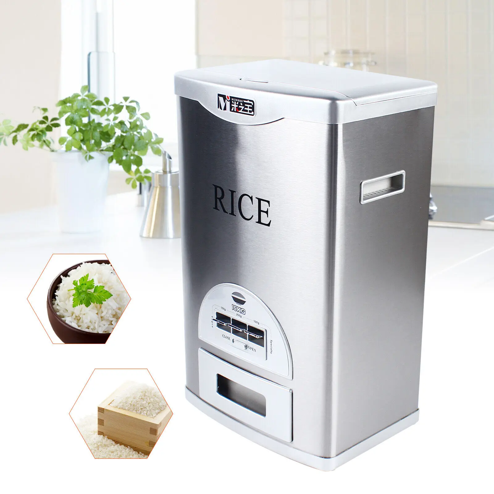 Rice Dispenser Storage Container Food Storage Tank kit 15kg/33lbs Capacity Large