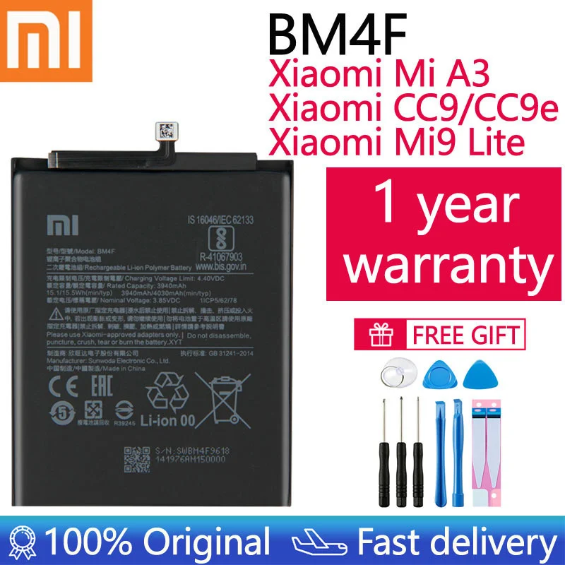 Xiao mi 100% oryginalny BM4F 4030mAh baterii dla Xiaomi Mi A3 CC9 CC9e Mi 9 Lite wysokiej jakości zamienne baterie do telefonu + narzędzia