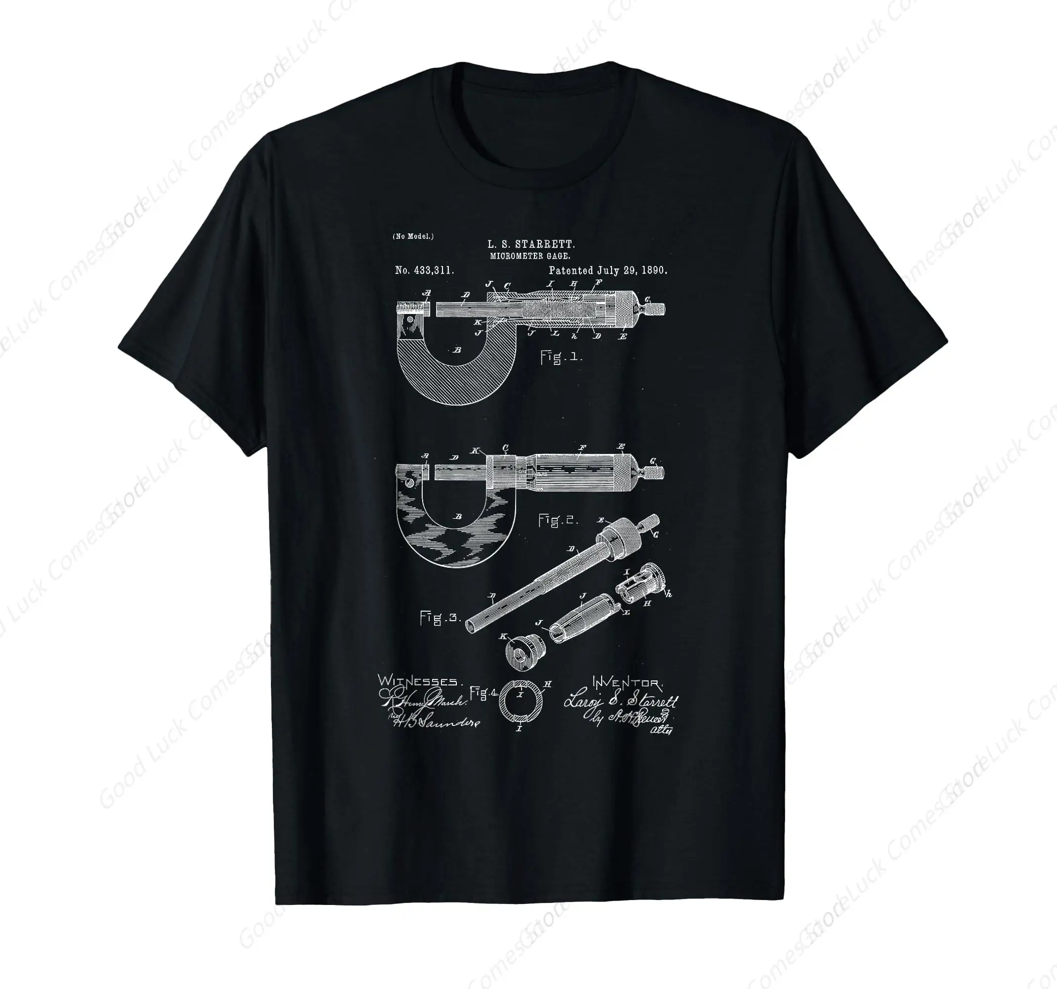 

Mechanical Engineer Art Black Vintage Patent Micrometer Gage T-Shirt