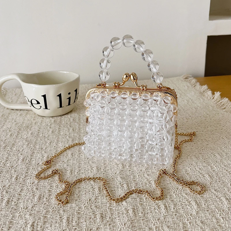 Luxuriöse Designer-Damentasche, handgefertigte Perlen-Tasche, neue Ketten-Schulter-Crossbody-Tasche, Mini-Lippenstift-Etui, Vintage-Perlen-Abendtasche – Detail 21