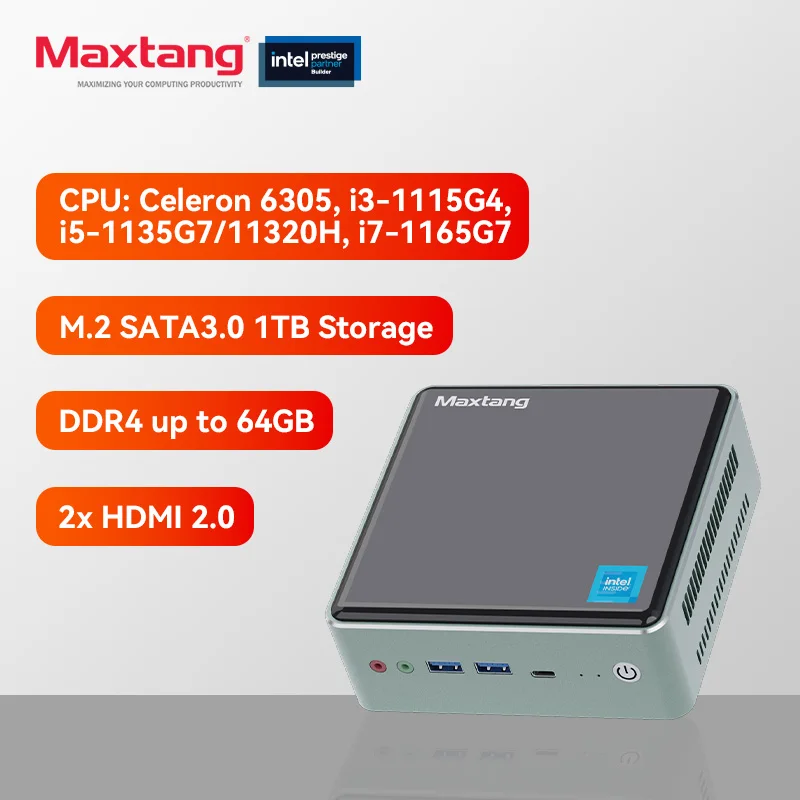 كمبيوتر صغير للألعاب من ماركة Maxtang Intel Core i5 i7 CPU DDR4 32GB RAM M.2 2280 SSD مع شاشات مزدوجة 2x HDMI2.0