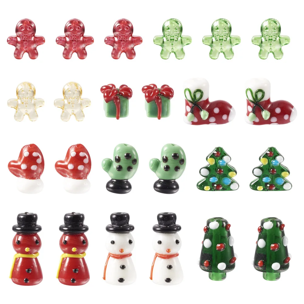 46Pcs Christmas Handmade Lampwork Beads Snowman GlovesTree Loose Spacer Charm Beads for DIY Bracelets Necklace Crafts Decoration