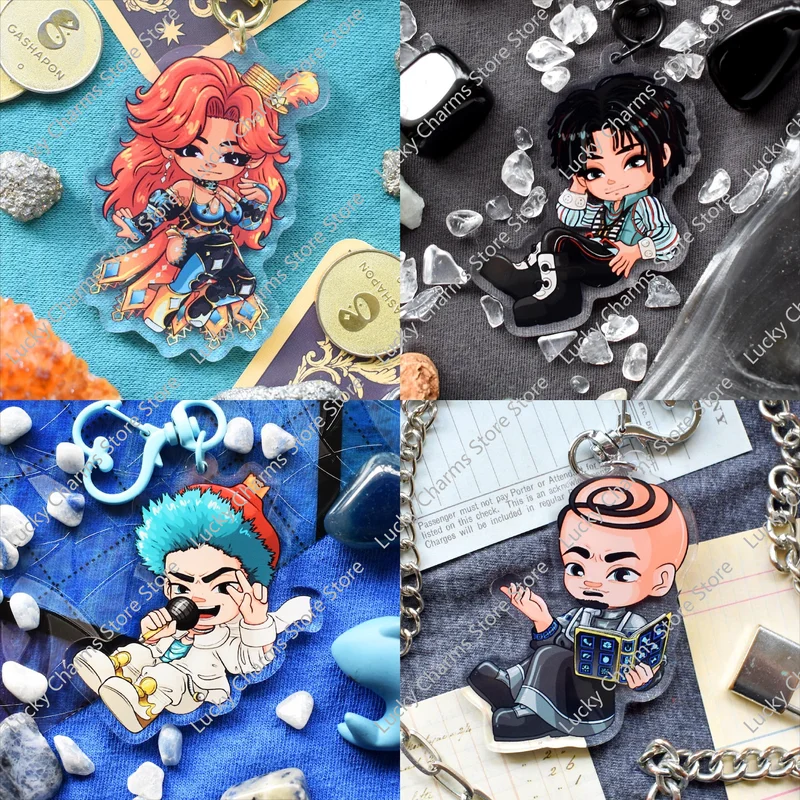 Fashion Double‑Side Printed Acrylic Keychain Cute Cartoon Character Pendant Backpack Bag Charm Decorative Accessories