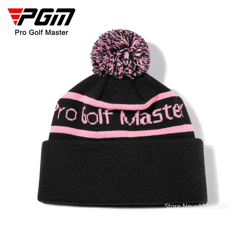 PGM Winter Women Knitted Letter Golf Caps Ladies Keep Warm Coldproof Hats Thicken Beanie Headcover Fur Pompom Plush Sport Cap