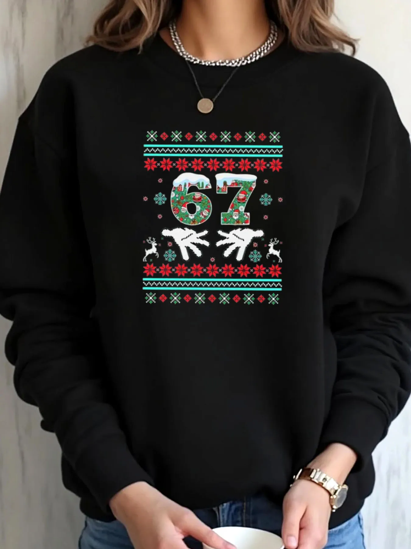 

Women Plus Size Sweatshirt Christmas 67 Holiday Pattern Outdoors