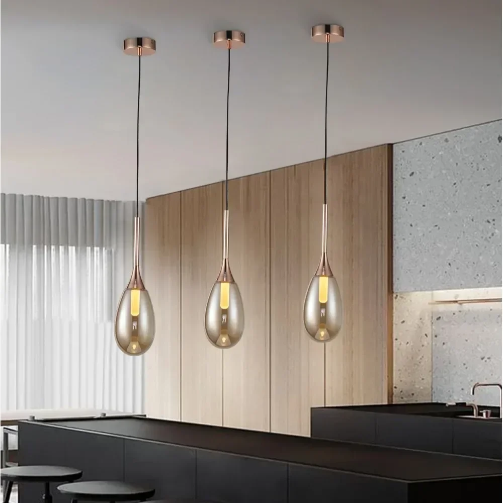 Nordic Luxury Cafe Pendant LightModern Water Drop Ceiling Chandelier Bar Restaurant Home Bedside Bedroom LED Glass Lighting