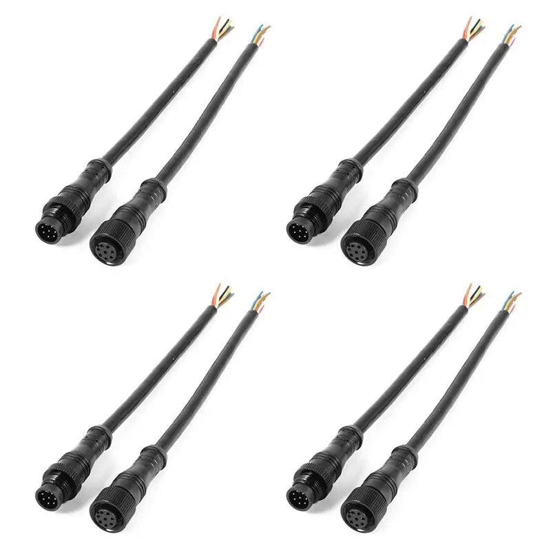 X64A-4X 8 Pin M/F Plug Waterproof Connector Cable Black