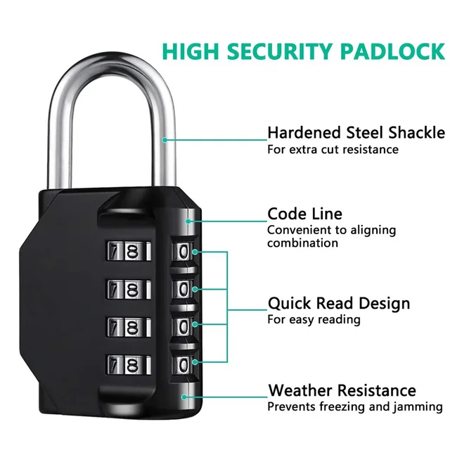 1pc Combination Lock Resettable 4 Digit Padlock with Combination Waterproof and Heavy Duty Combination Padlock Outdoor 2 1pc Combination Lock Resettable 4 Digit Padlock with Combination Waterproof and Heavy Duty Combination Padlock Outdoor 2