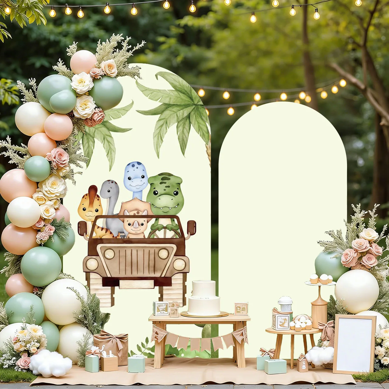 

Двусторонний фон-арка Mehofond с динозаврами и сафари-джунглями для детского дня рождения и вечеринки в честь рождения ребенка, декор для фотозоны