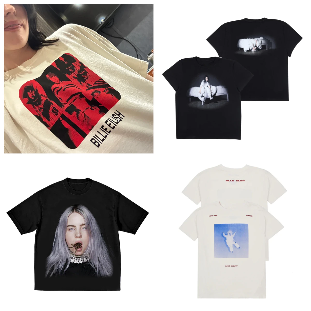 American Rock Singer Billie Eilish Bedrucktes T-Shirt, High Street Trend, lockere Passform, Unisex, koreanische, lässige, alltägliche Kurzarm-Tops – Detail 3