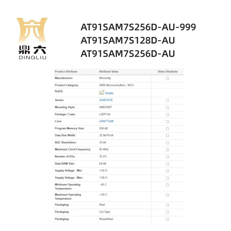 AT91SAM7S256D-AU-999 AT91SAM7S128D-AU AT91SAM7S256D-AU Microcontrollers LQFP-64