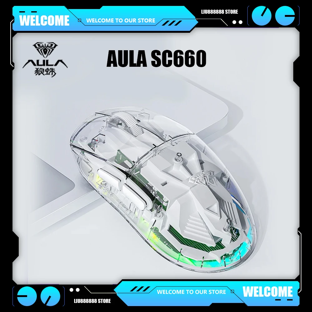 AULA SC660 Transparent Wireless Bluetooth Optical Sensor Macro 10000DPI Mouse Gaming Mouse Programmable Customize Ergonomic Mice