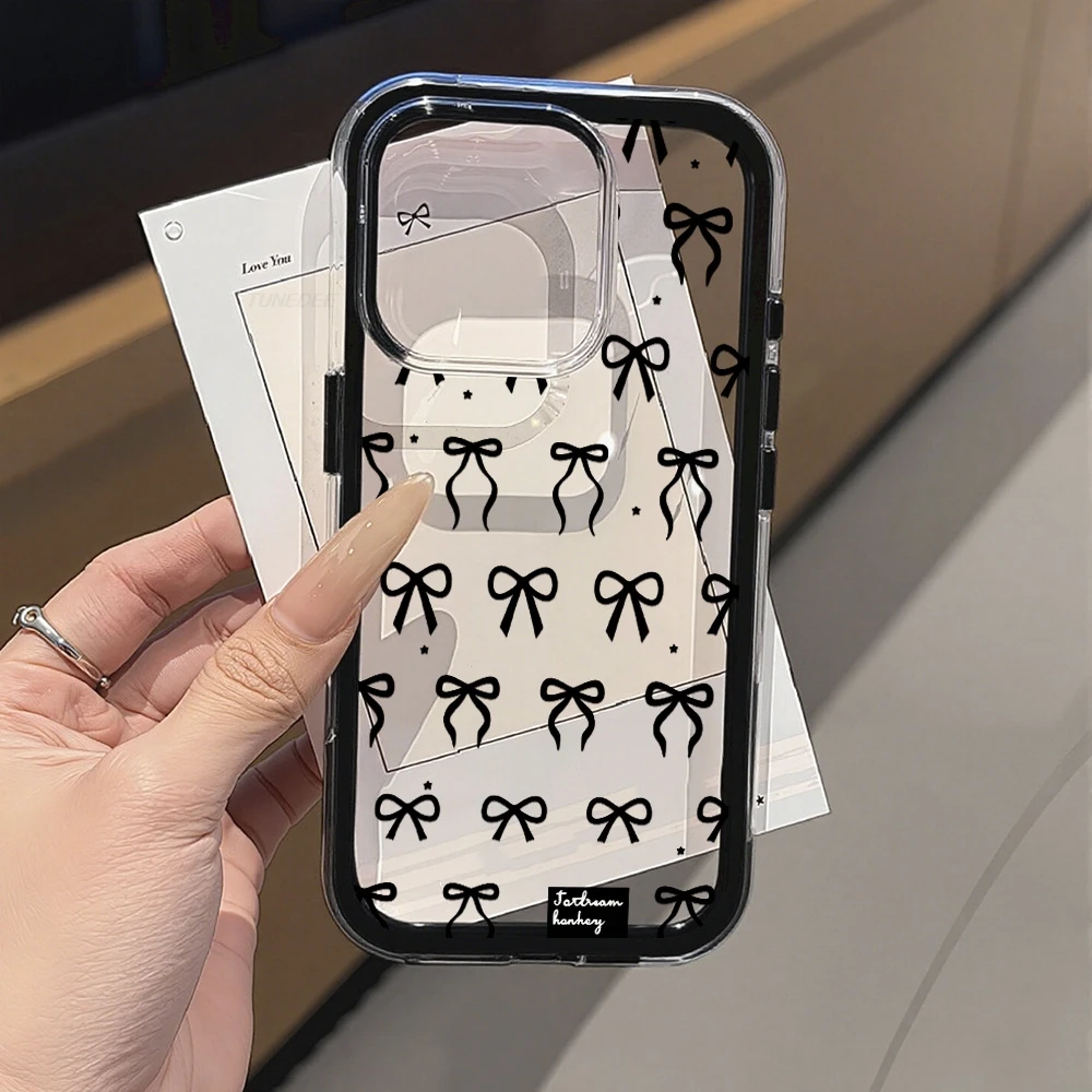Cute Black Bow Phone Case For Samsung S26 S25 S24 Plus S23 S22 Ultra A36 A57 A37 A17 A07 A56 Transparent Shockproof Soft Cover