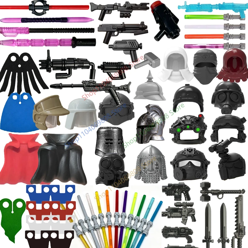 Accesorios militares Waffen, bloques de construcción, figura de personaje de película de ciencia ficción, capa de pistola, sable de luz transparente, juguetes de ladrillos