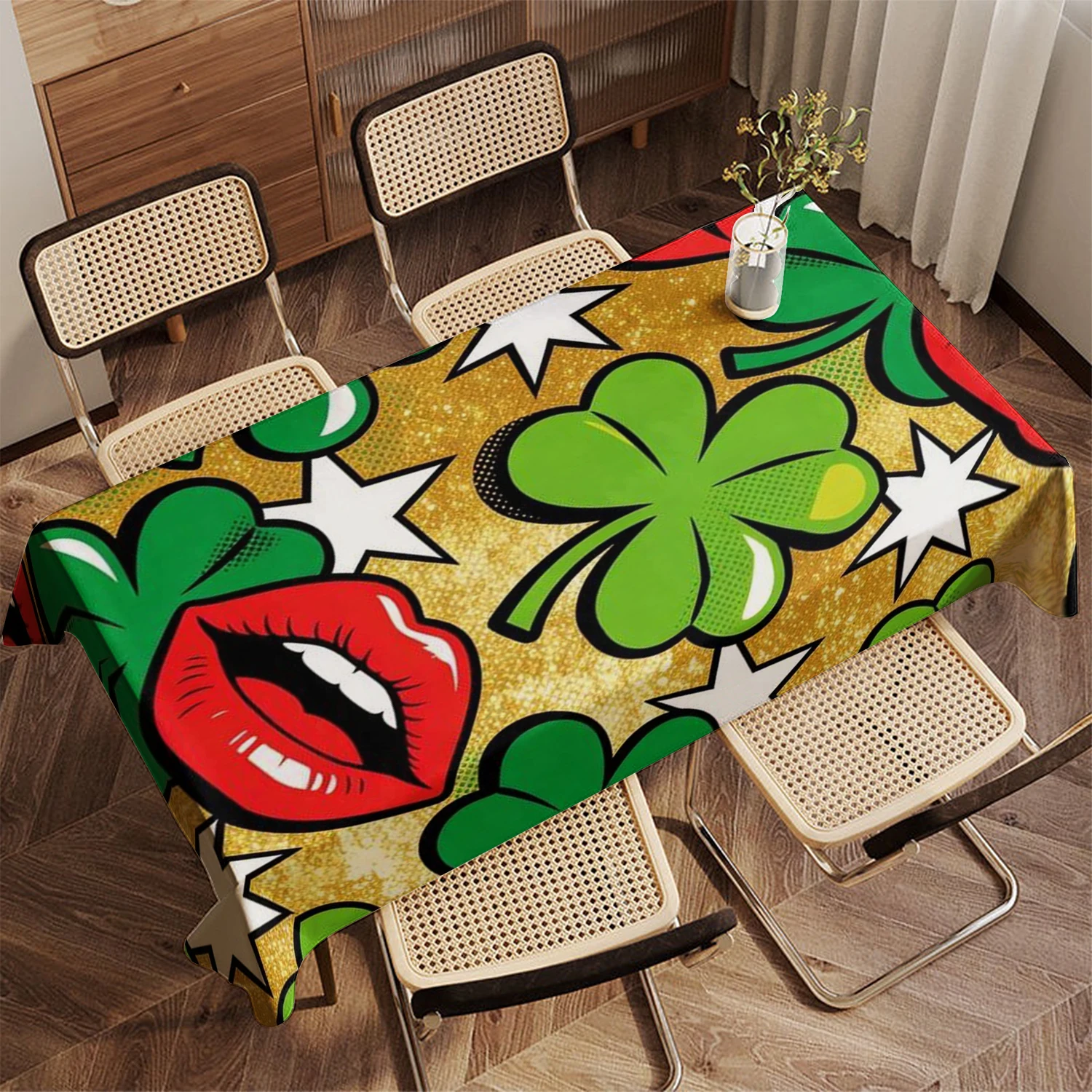 Mantel estilo Pop Art 2D, mantel de cocina para restaurante, sala de estar, decoración del hogar, decoración de fiesta Rectangular