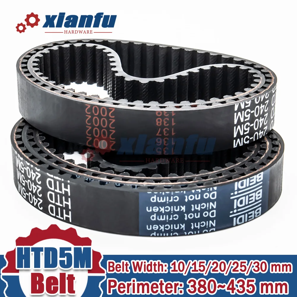 HTD5M Timing Belt Perimeter=380 385 390 395 400 405 410 415 420 425 430 435mm Rubber Width 10/15/20/25/30mm HTD 5M Pitch 5mm