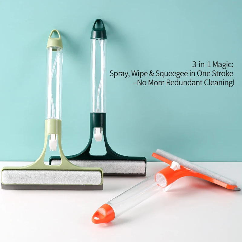 Espejo de limpieza de vidrio multifuncional para el hogar con botella pulverizadora 3 en 1, raspador de fregado de fibra ultrafina de vidrio, raspador de ventana