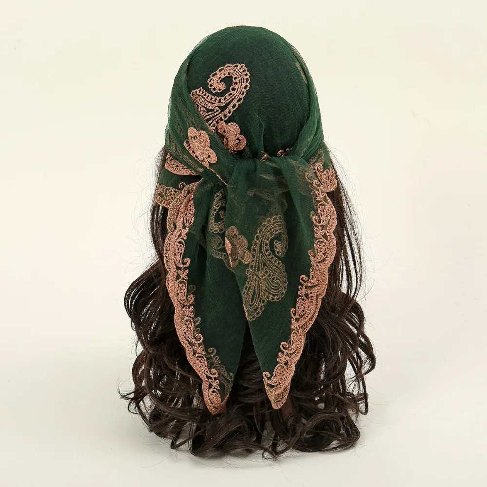 

Элегантный квадратный кружевной шарф с вышивкой, ажурный шарф для волос, повязка на голову, винтажный тонкий кружевной носовой платок для женщин