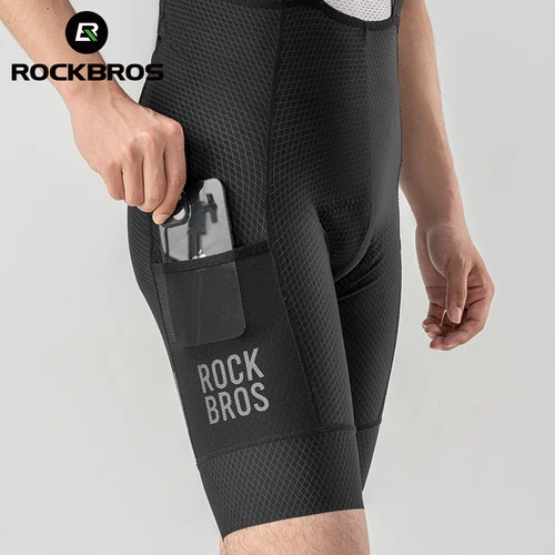 Imagen 2 del producto ROCKBROS pantalones cortos con pechera para ciclismo para hombre medias ligeras de alta elasticidad bolsillo de malla transpirable cojín suave pantalones cortos de ciclismo para verano