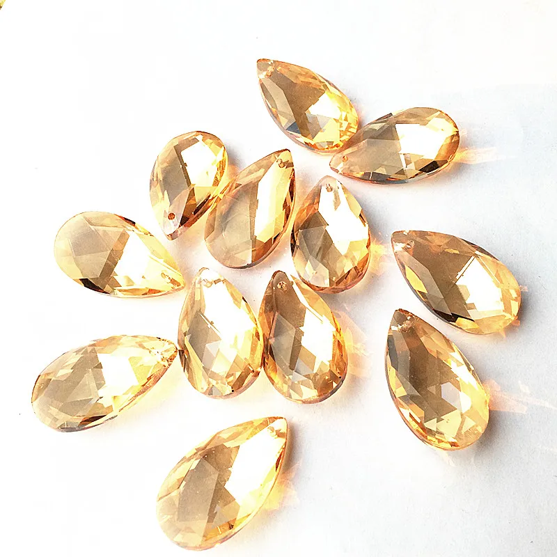 Top Quality 38mm 50pcs Champagne Crystal Faceted Lighting Parts Glass Nice Chandelier Water Drop Pendant For Curtain Accessories