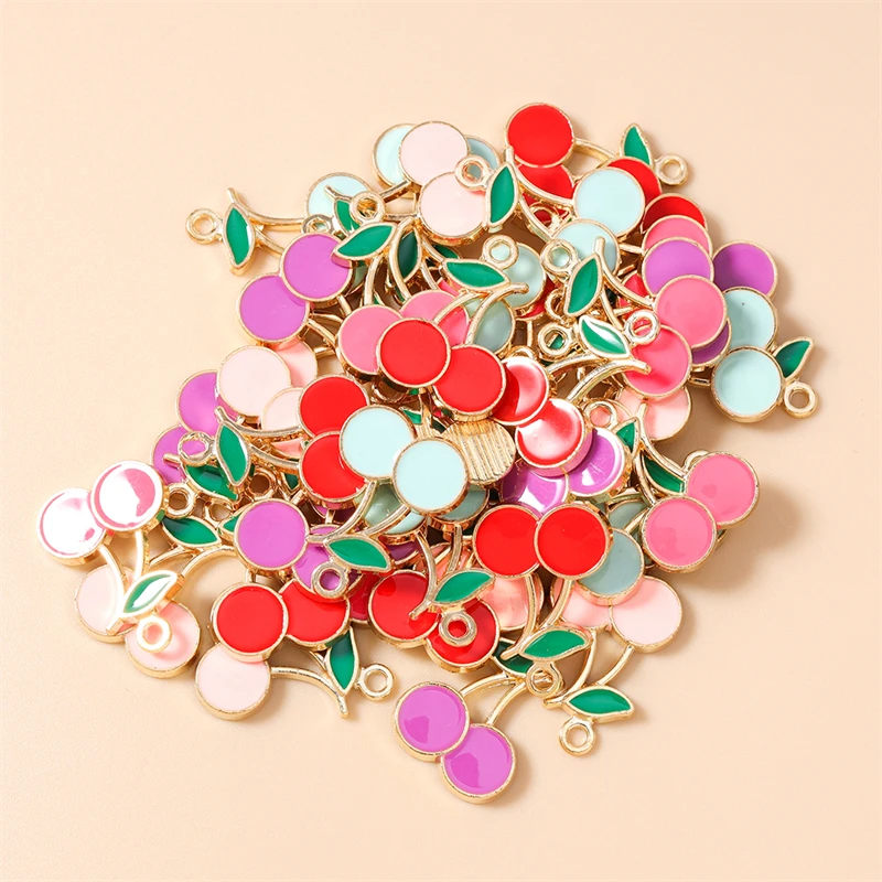 

20pcs 15x21mm Cute Enamel Fruit Cherry Charms Pendants for Making Drop Earrings Necklace Bracelet DIY Crafts Jewelry Accessories