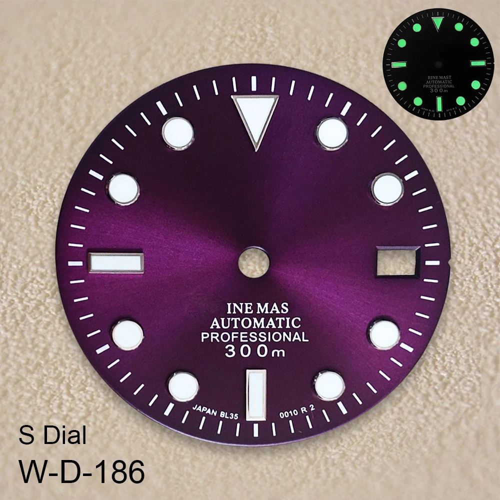 28.5mm S Logo SUB Sunburst Dial Fit NH35/NH36 Japanese Movement Green Luminous High-Quality Watch Modification Accessories