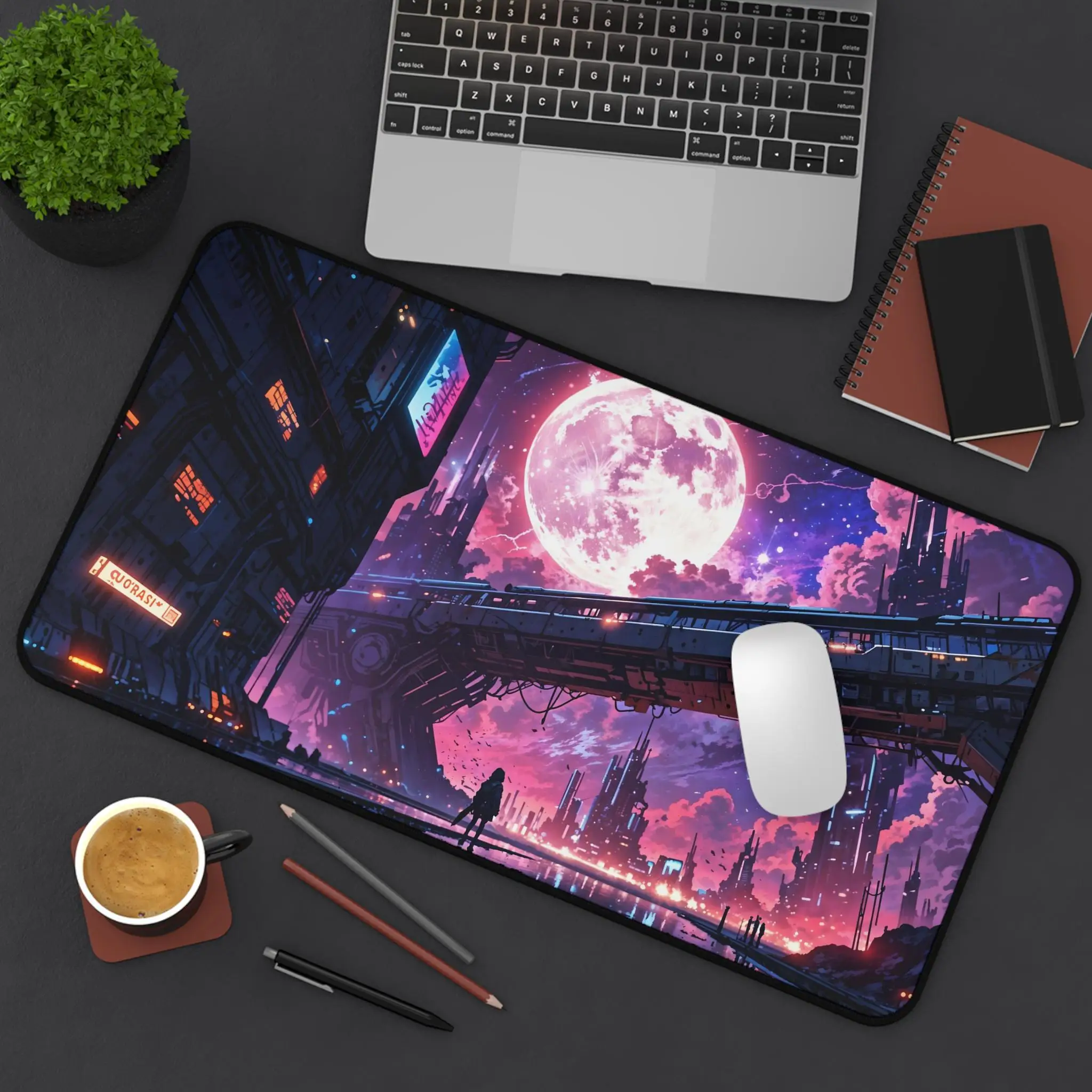 سجادة مكتب Sci-Fi Cityscape، لوحة ماوس Sci-Fi Anime، سجادة لعب وردية - سجادة لعب XXL، سجادة كمبيوتر XL، واقي مكتب، عمل من المنزل