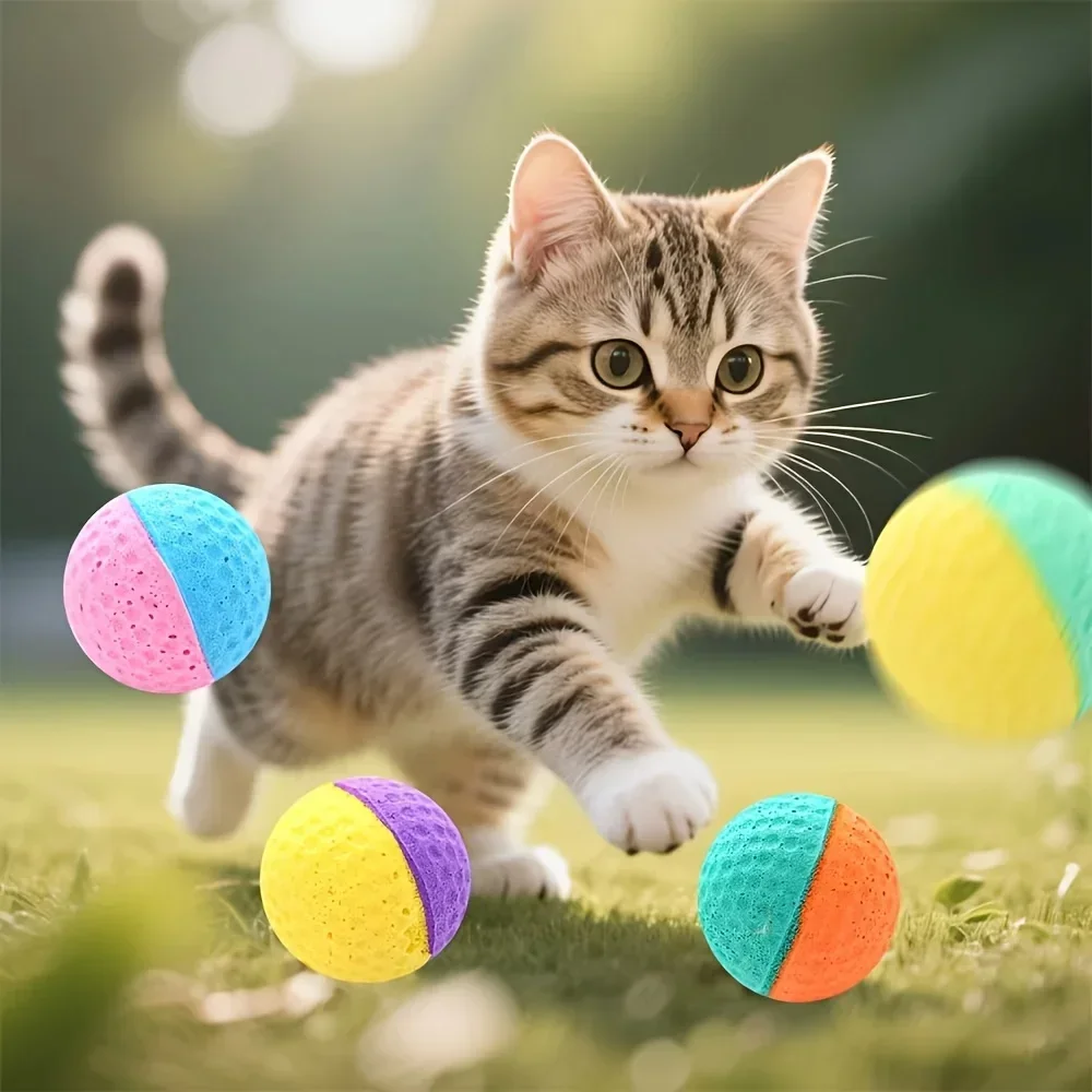 3Pcs Random Color Cat Toy Balls, Interactive Self Play Chase Balls for Kittens, Boredom Relief Pet Supplies