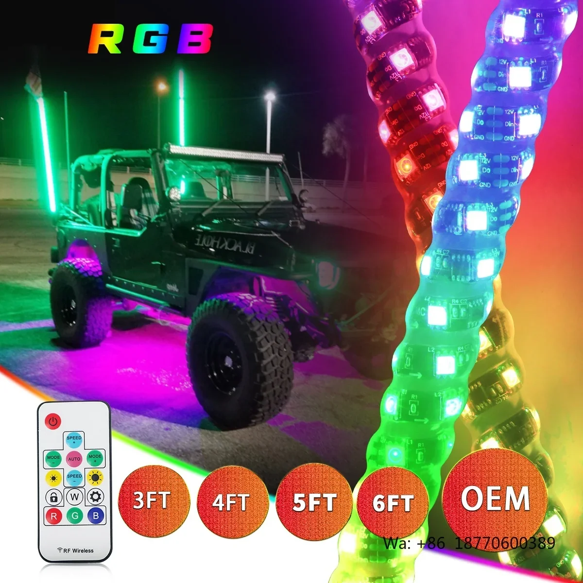 Universal Antennas for Truck Rgb Chasing Flag LoyoLights Antena Led Whip Light Flexible Atv 4X4 Whips Lights Utv Atv Accessories