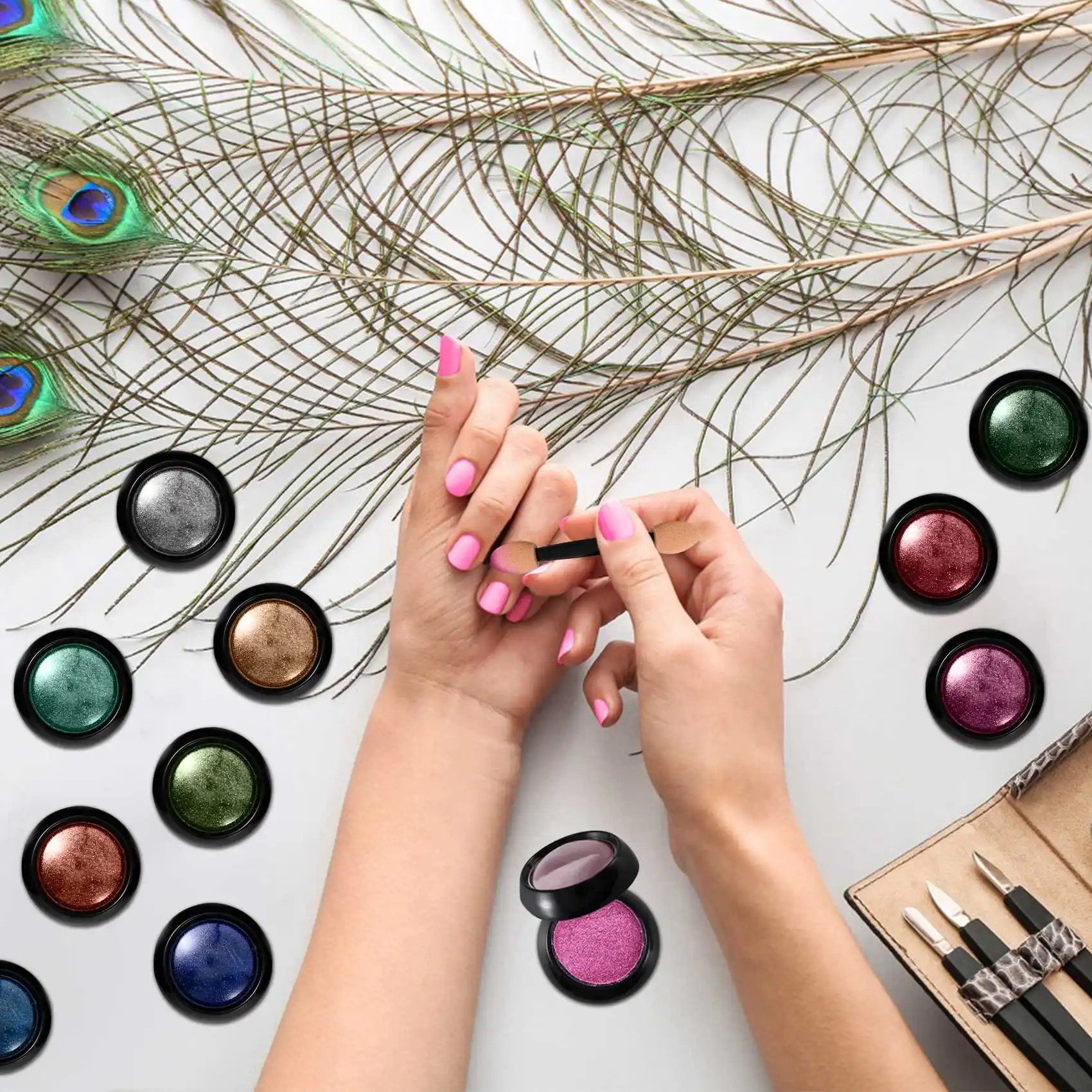 16 frascos de polvo cromado para uñas, polvo metálico para decoración de uñas, pigmento para manicura con efecto espejo y 16 Uds. De barras de sombra de ojos