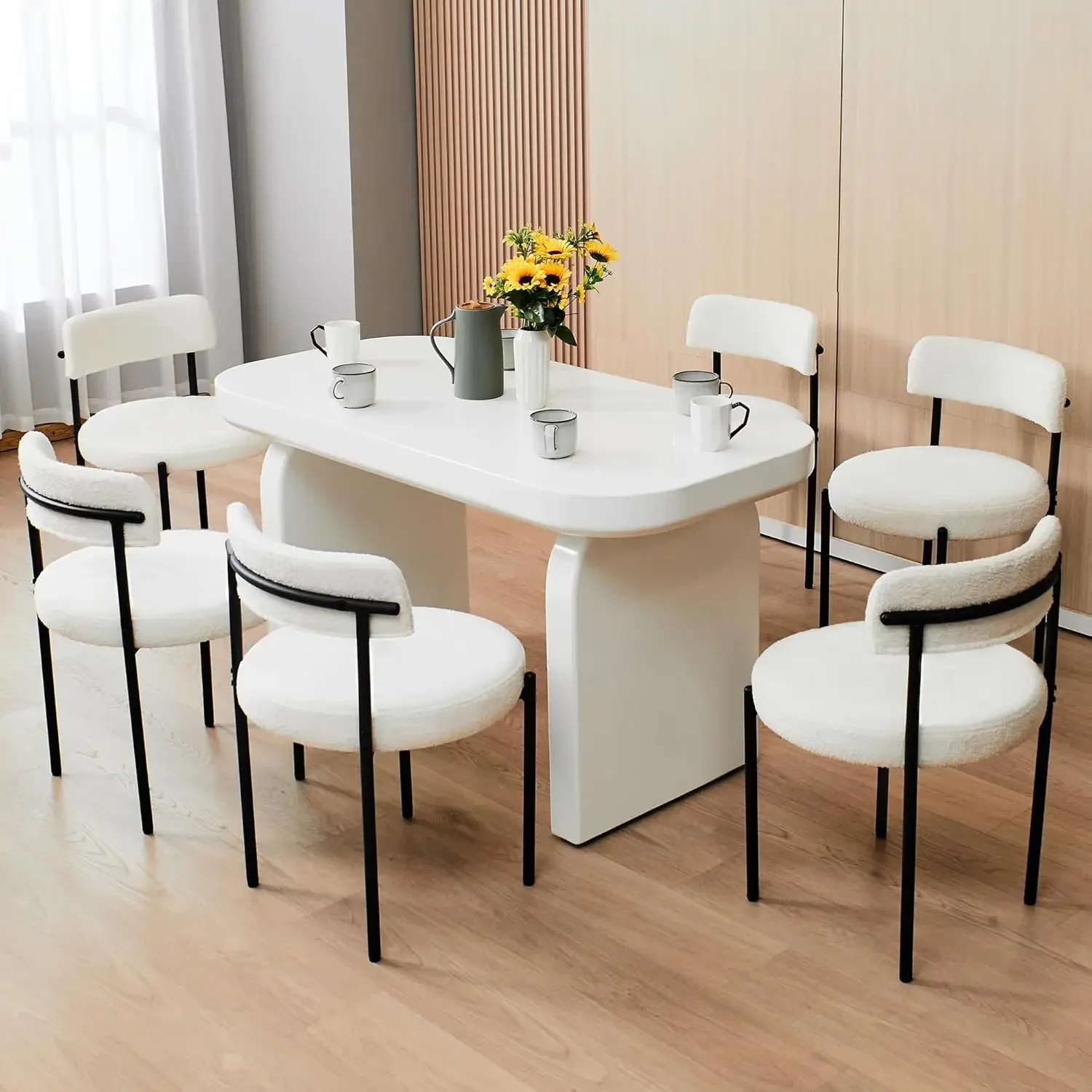 Dining Chairs Set of 6 - Kitchen Dining Room Chairs Mid-Century Modern Dining Chairs with Metal Legs & Round Upholstered