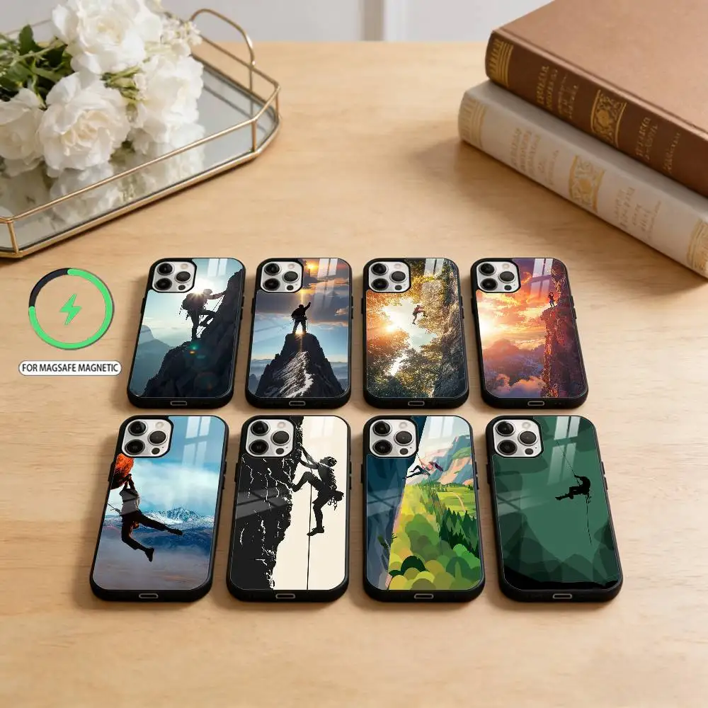

R-Rock Climbing-Wall Phone Case For iPhone17,16,15,14,13,12,11 Plus,Pro Max Magnetic For Magsafe Wireless Charging
