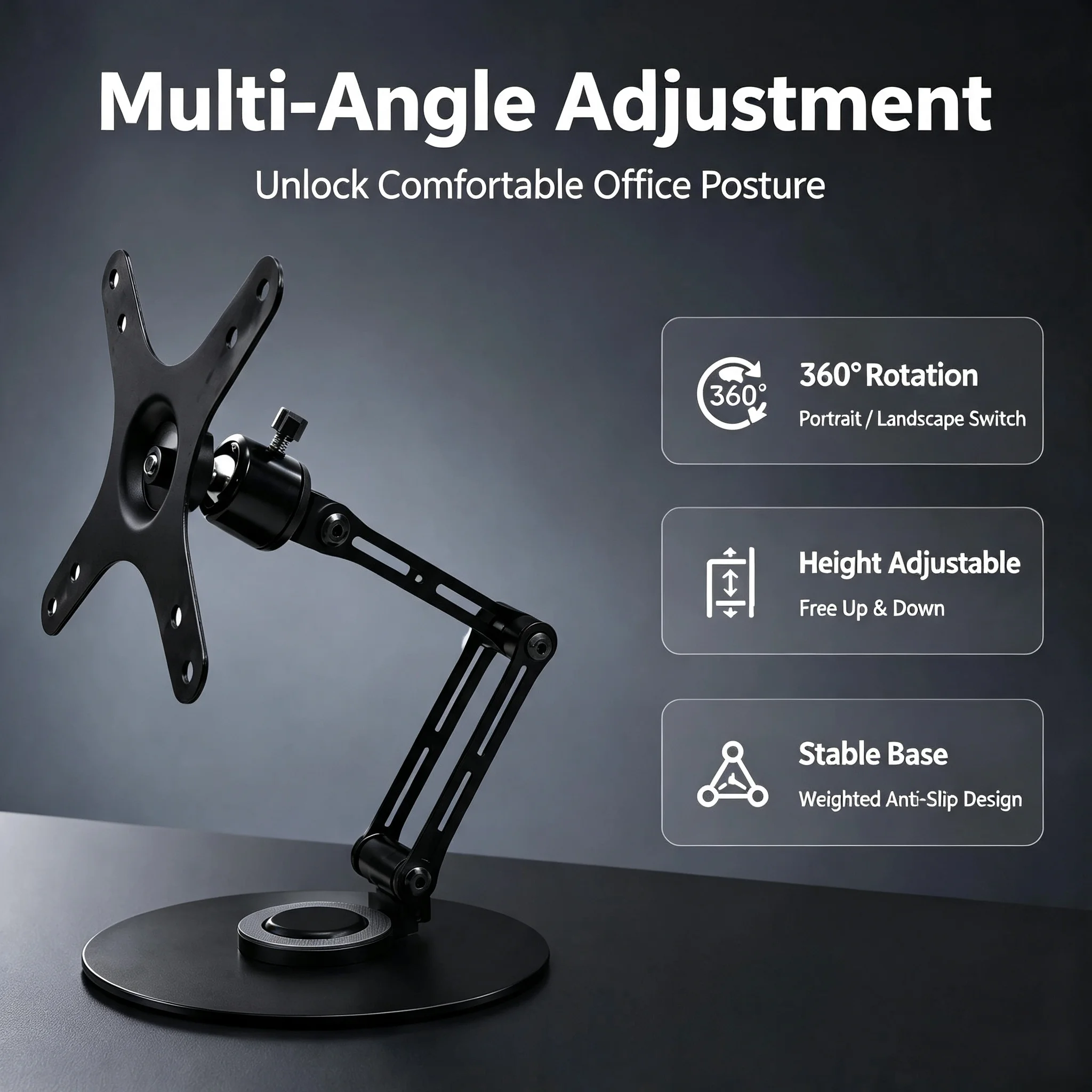 Foldable Monitor Stand 360° Rotation Multi-Angle Adjustable VESA 75x75mm Heavy Load Monitor Arm Support For 9-18.4 Inch Screen