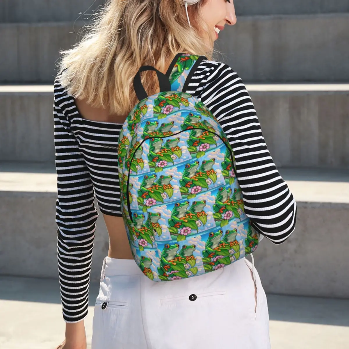 Cartoon Jungle Frogs Student Backpack School Bag Hiking Travel Daypack for Boys Girls Bookbag Shoulder Bags