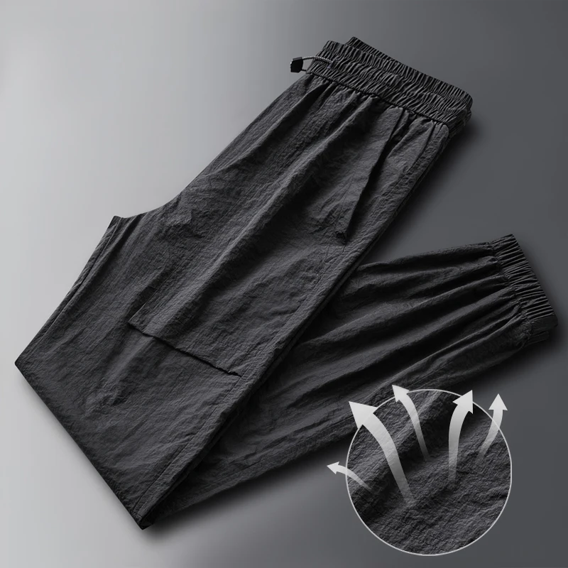 Pantalones holgados de seda de hielo para hombre, ropa deportiva de secado rápido, informal, transpirable, de trabajo, de marca